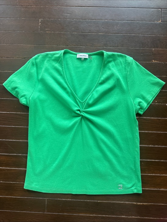 Calvin Klein Tops - Calvin Klein Bright Green Twist-Front V-Neck Short Sleeve Top